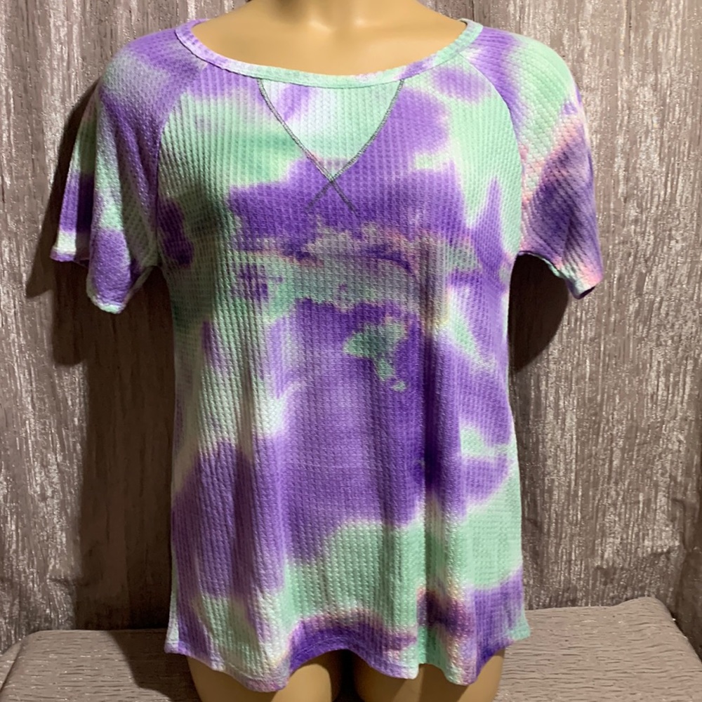 BiBi Top Tee Blouse Tie Dye Purple Green Size M Soft